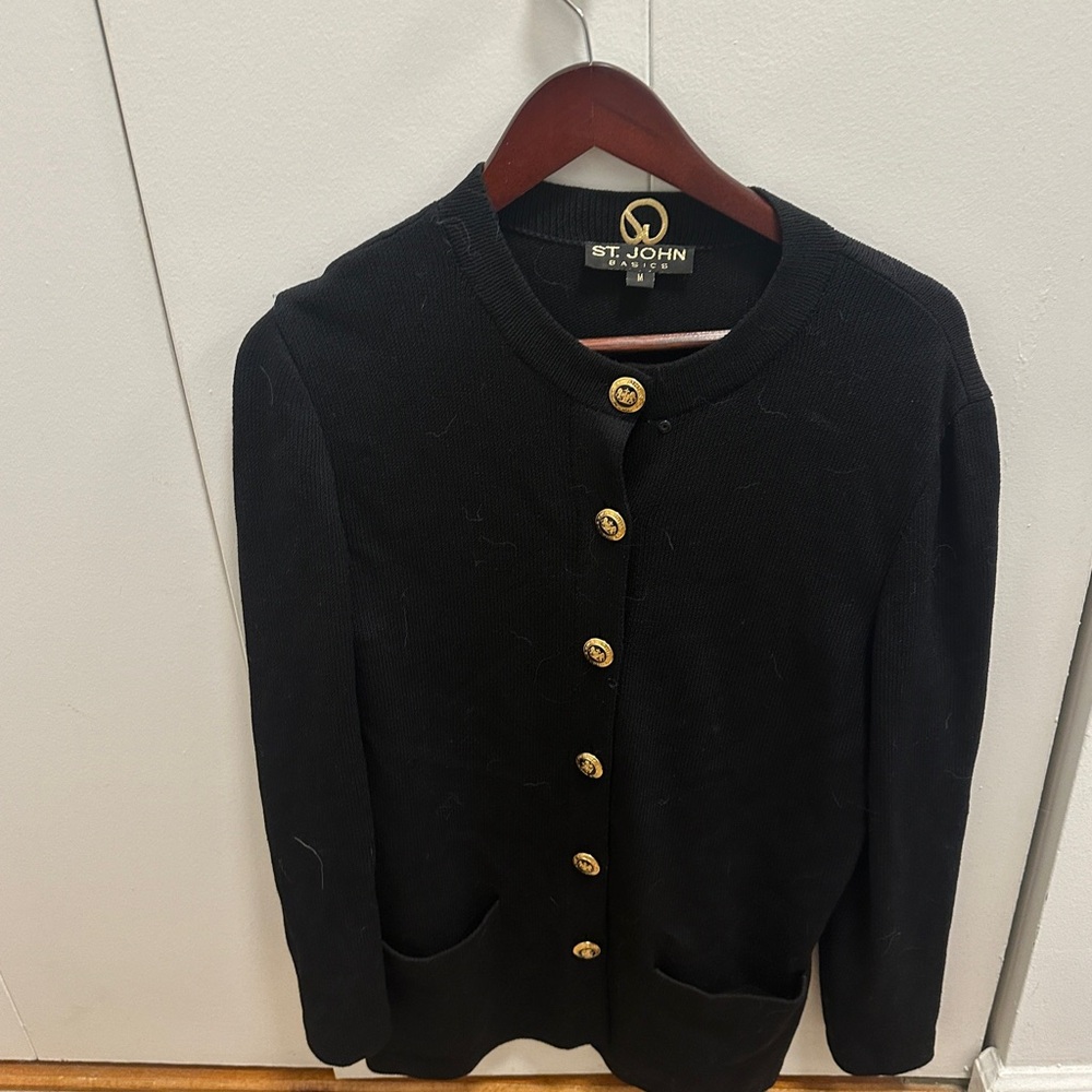 St. John Navy Cardigan with Gold Buttons